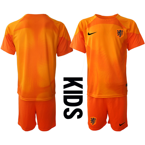 Nederländerna Målvakt Replika babykläder Bortaställ Barn VM 2022 Kortärmad (+ korta byxor)
